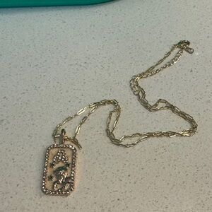Gold-Tone Lion Dog Tag Pendant with Green Accents zodiac Leo